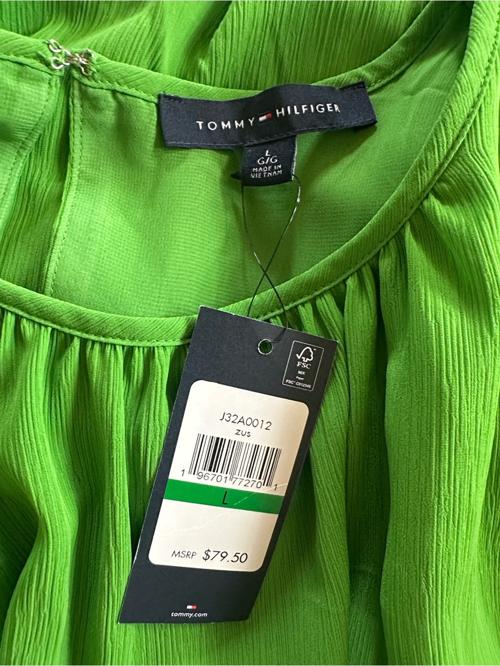 Tommy Hilfiger Green Crepe Bubble Hem Blouse Top NWT Large - Picture 5 of 6